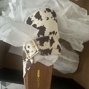 Fashion Nova Black and White Cow Print Slides